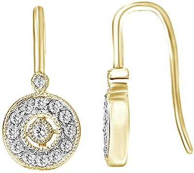 #ad Pave Set Diamond Vintage Halo Earrings In 10K Yellow Gold Plated 0.35 cttw $327.16