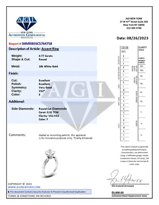 #ad 1.08ct tw E VS2 Round Brilliant Natural Certified Diamonds 18K Gold Accent Ring $2008.80