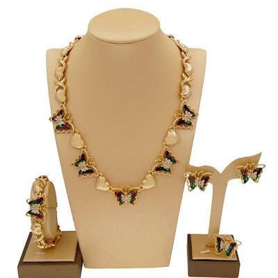 #ad #ad Luxury Crystal Beads Butterfly set Necklace Bracelet RING Earring gold filled $29.99