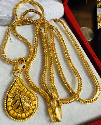#ad 22K 916 Real Dubai Saudi Yellow Gold 22” Long TearDrop Necklace 2mm 12.5g $1584.00