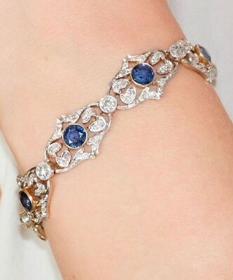 #ad Tennis Women#x27;s Bracelet Natural Blue Sapphire 4mm Round Sterling Silver925 $796.78