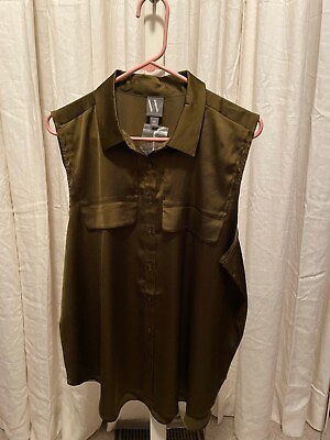 #ad XXL Woman#x27;s Worthington Sleeveless Collared Dress Blouse Color: British Olive $12.50