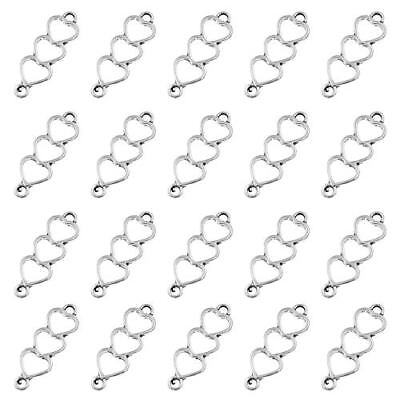#ad Acxico 20Pcs Love Heart Shaped Charm Pendant Connector DIY Hearts Silver $15.14