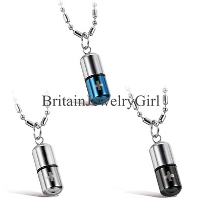 Stainless Steel Openable Pill Capsule Cross Pendant Necklace For Men Women $9.89