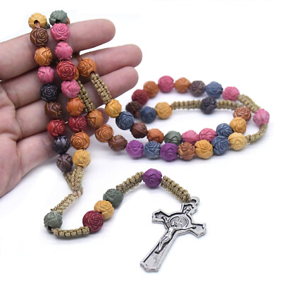 #ad Men Women Colorful Rosary Chain Jesus Crucifix Cross Catholic Prayer Necklace $9.99