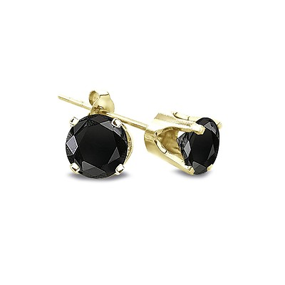 #ad 1 4 Ct Round Black Diamond 14K Yellow Gold Stud Earrings $69.99