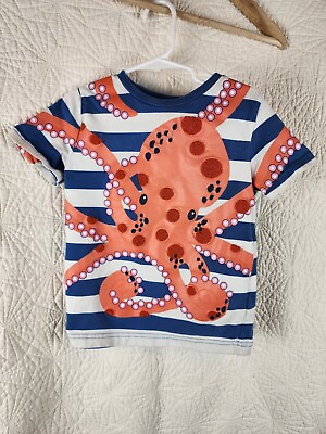 #ad Mini Boden Boy#x27;s Youth Orange Octopus Blue Stripe Shirt Size 5 6Y $22.99