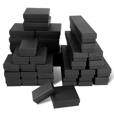 4 Sizes Matte Black Cotton Filled Jewelry Cardboard Boxes Lots of 12 24 48 72 96 $13.58
