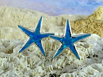 #ad SILVER OPAL STAR STUDS .925 STERLING RHODIUM PLATED FAST FREE SHIPPING $22.00