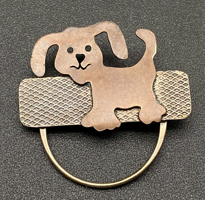 #ad Vintage Dog Copper Sterling Silver Pattern Pin Brooch $42.00