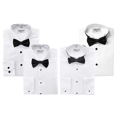 #ad Berlioni Italy Men#x27;s Tuxedo Dress Shirt Wingtip amp; Laydown Collar with Bow Tie $26.24