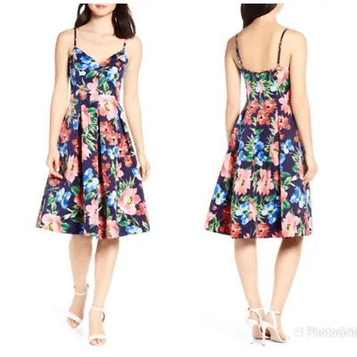 #ad ELIZA J Floral Print Sundress Dress Spaghetti Strap Cocktail Blue Size 2 New $80.00