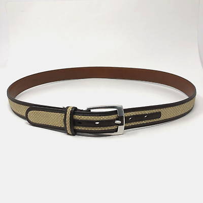 #ad Nat Nast Mens Belt 40 Brown Leather Woven Straw Nickel Luxury Originals $24.12