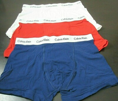 Calvin Klein CK Men#x27;s Cotton Stretch 3 Pack Trunks Shorty#x27;s NWT Red White Blue $27.99