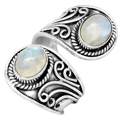 #ad Rainbow Moonstone Solid 925 Sterling Silver Open Ring $69.00