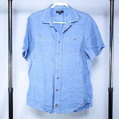 #ad Daniel Cremieux Classics 38 Men#x27;s Large Light Blue 100% Linen Button Up Shirt $17.00