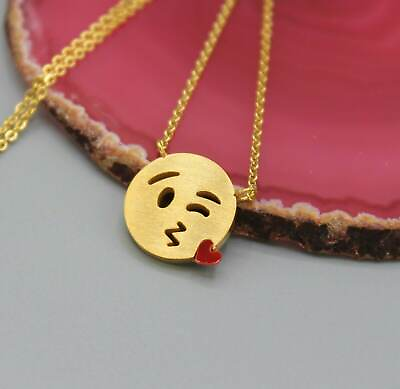 #ad Kiss heart love emoji emoticon yellow gold tone stainless steel necklace $24.15