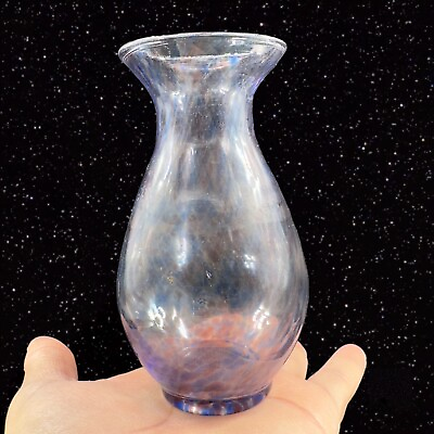 #ad Multicolor Transparent Art Glass Vase With Small Bubbles On Top Edge Glass Vase $16.00