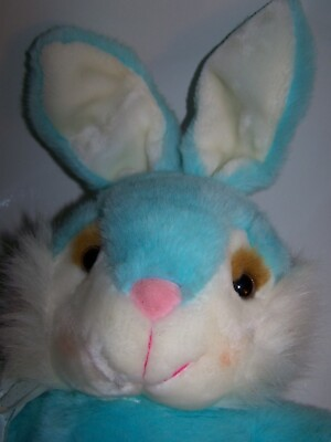 #ad Vintage R.O.M. Manufacturing LG Turquoise Bunny Rabbit Stuffed Plush Cute Face $40.00