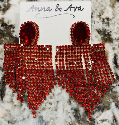 #ad ☘☘☘Anna amp; Ava Cascade Curtain Red Statement Dangle Pierced Earrings New☘☘☘ $14.85