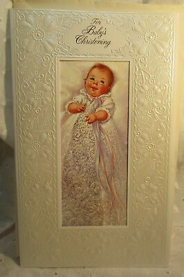 #ad VINTAGE 1980#x27;s GOD BLESS BABY#x27;S CHRISTENING EMBOSSED LARGE GREETING CARD NOS $9.54