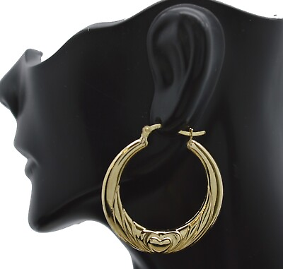 #ad Real 10K Yellow Solid Gold Love Hoop Earrings 37.6 mm 3.9 gr $229.60
