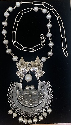 #ad Mexican Sterling Silver Love Bird Pendant Pearl Chain Mazahua Wedding Necklace $198.00