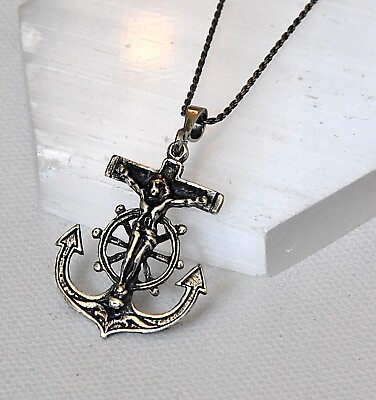 #ad Sterling silver crucifix anchor pendant Cross pendant Necklace Rope Chain 18quot; $26.99