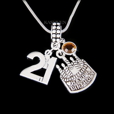 #ad Happy 21st Birthday Cake Gift Number 20 21 22 23 24 25th 26 27th 28 29 Necklace $39.99