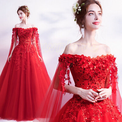 #ad Women Romantic Gown Long Sleeve Bridal Wedding Gown Fairy Evening Dress $87.09