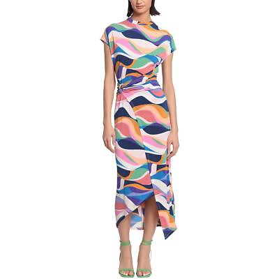 #ad Donna Morgan Womens Multi Tea Length Faux Wrap Cap Sleeve Wrap Dress 4 BHFO 4469 $35.00