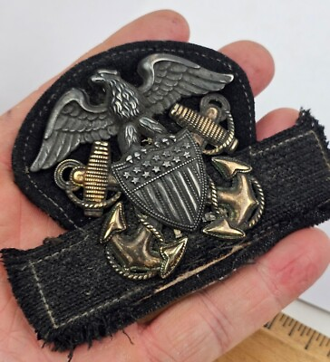 #ad Vintage Sterling Silver amp; Gold Filled USN Navy Eagle Hat Badge $38.50