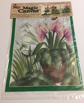 #ad Magic Canvas Pre Printed Painting Canvas by Plaid One Stroke 1804 Potted Tullips $14.49