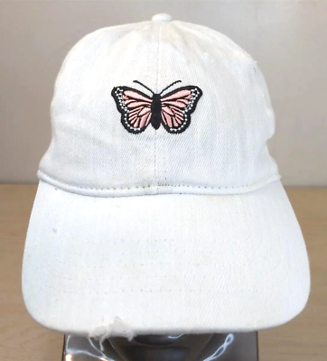 #ad BUTTERFLY LOGO WOMENS ADJUSTABLE BASEBALL HAT CAP WHITE PINK OUTDOOR SPORTS $9.89