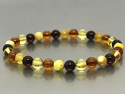 #ad AMBER BRACELET Gift Round Beads Natural BALTIC AMBER Colorful Bead 4g 8637 $16.34