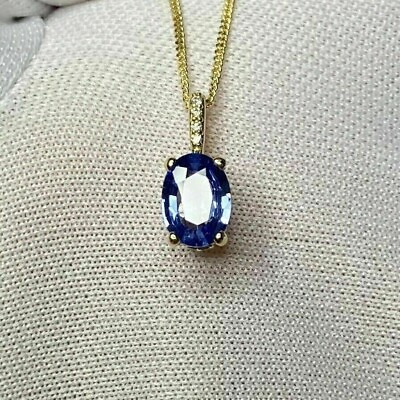 #ad 2Ct Oval Cut Blue Sapphire Solitaire Pendant 14K Yellow Gold Plated Free Chain $83.99