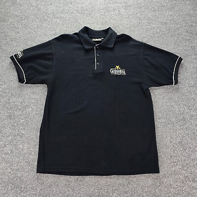 #ad Guinness Draught Mens Polo Shirt Embroidered Logo Casual Black Sz Large $16.99