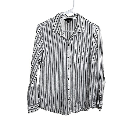 #ad Lucky Brand Button Up Women#x27;s Medium Striped Collared Long Sleeve Shirt $6.60
