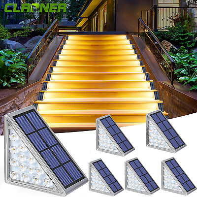 #ad Solar Stair Lights Outdoor LED Step Deck Lights IP67 Auto On Off Patio Yard Warm $12.99