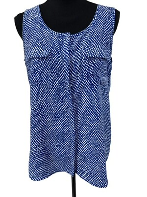#ad Chicos Womens Blouse Size 1 Blue White Dot Sleeveless Button Front Chest Pockets $18.00