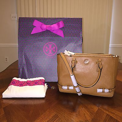 #ad NWT Tory Burch Robinson Small Multi Tote in Tigers Eye with Tory Gift Bag $359.99