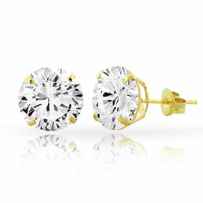 #ad 14kt Solid Yellow Gold Super Bright Clear CZ Studs Earrings Round ALL SIZES $9.99