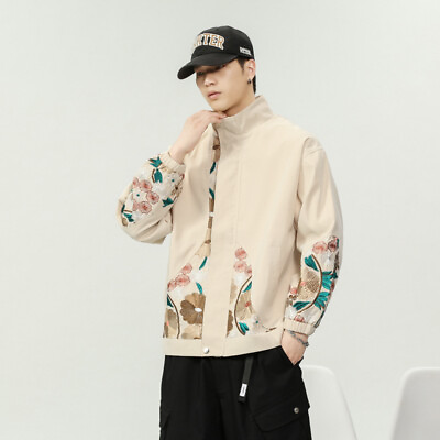#ad Chinese Style Men#x27;s Embroidered Stand Collar Jacket Loose Loose Oversized Jacket $70.19