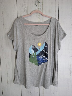 #ad Style Co Size 2X Womens Gray Mountain Graphic Short Sleeve Casual Top $9.99