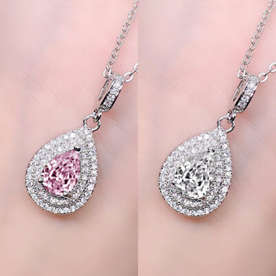 #ad #ad Luxury 2 Colors Cubic Zirconia Necklaces Pendants Women 925 Silver Jewelry C $3.43