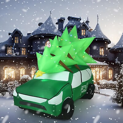 #ad Christmas Wagon Car Tree Airblown Inflatable Decor Blow Up LED Display Lawn Yard $145.99
