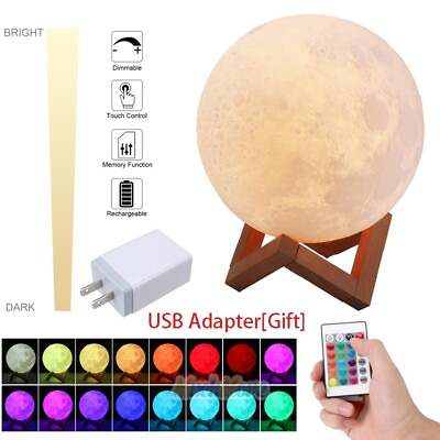 #ad 3D Moon Lamp Moonlight USB LED Night Lunar Light Touch 16 Color ChangingRemote $16.71