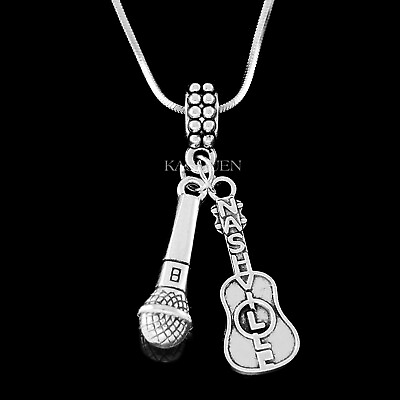 #ad Nashville Tennessee TN Guitar Necklace Country Music Microphone Singer Jewelry $29.99