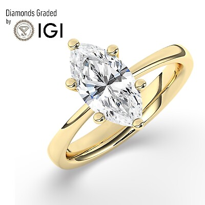 #ad Marquise Solitaire 18K Yellow Gold Engagement Ring E VS1 1.50 ctLab grown IGI $1656.00