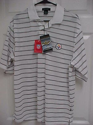 #ad PITTSBURGH STEELERS Men Short Sleeve Striped Polo Shirt M Byron Nelson New Tag $9.99